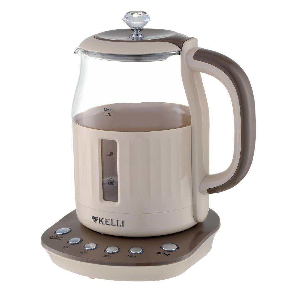 KELLI Электрический чайник KL-1404 белый, коричневый #1