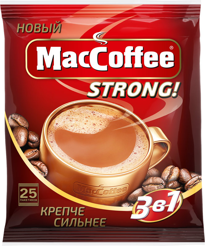 Растворимый кофейный напиток MacCoffee Strong (МакКофе) Крепкий 3 в 1 ...