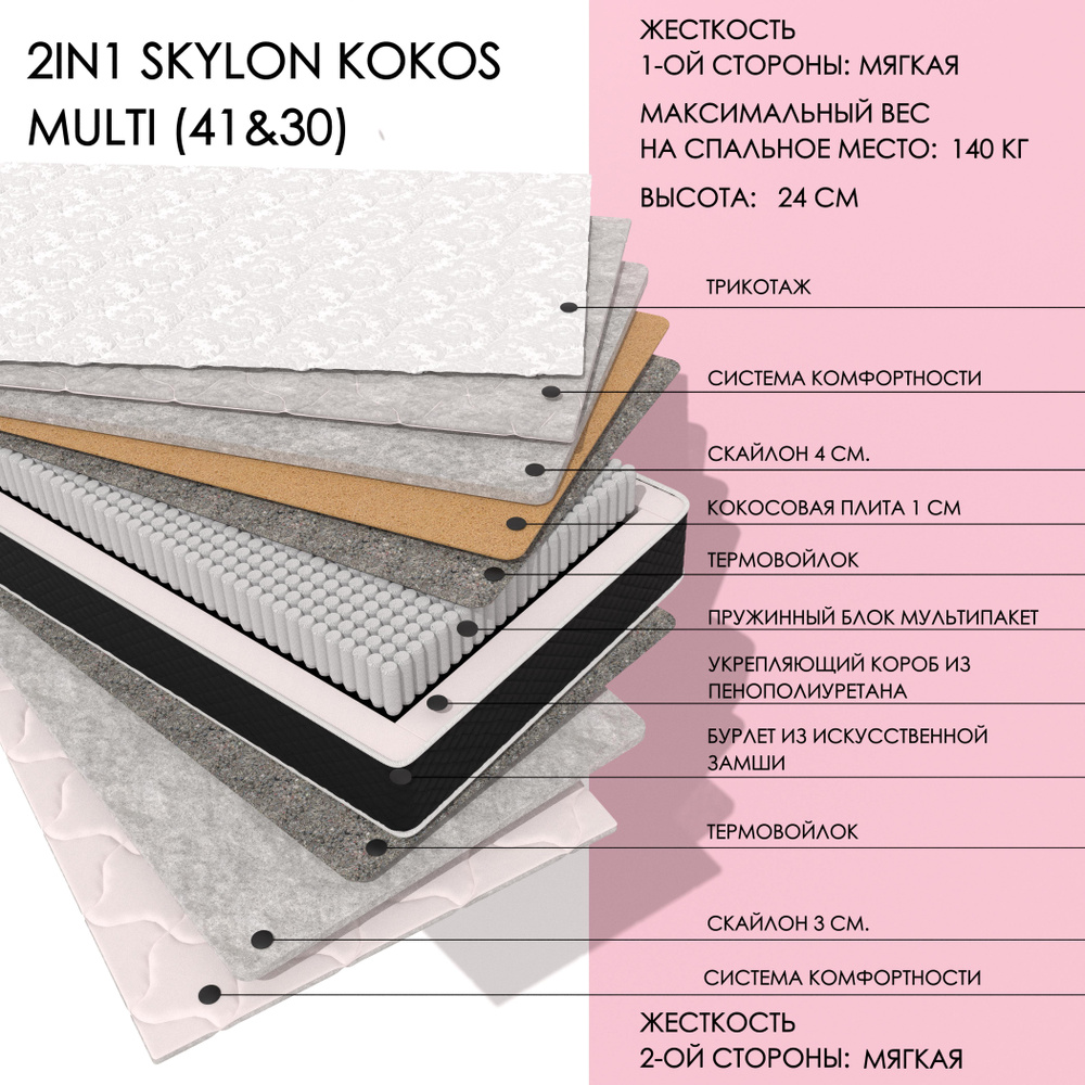 XMATRAS Матрас SkylonKokosMULTI(41&30), Независимые пружины, 120х185 см #1