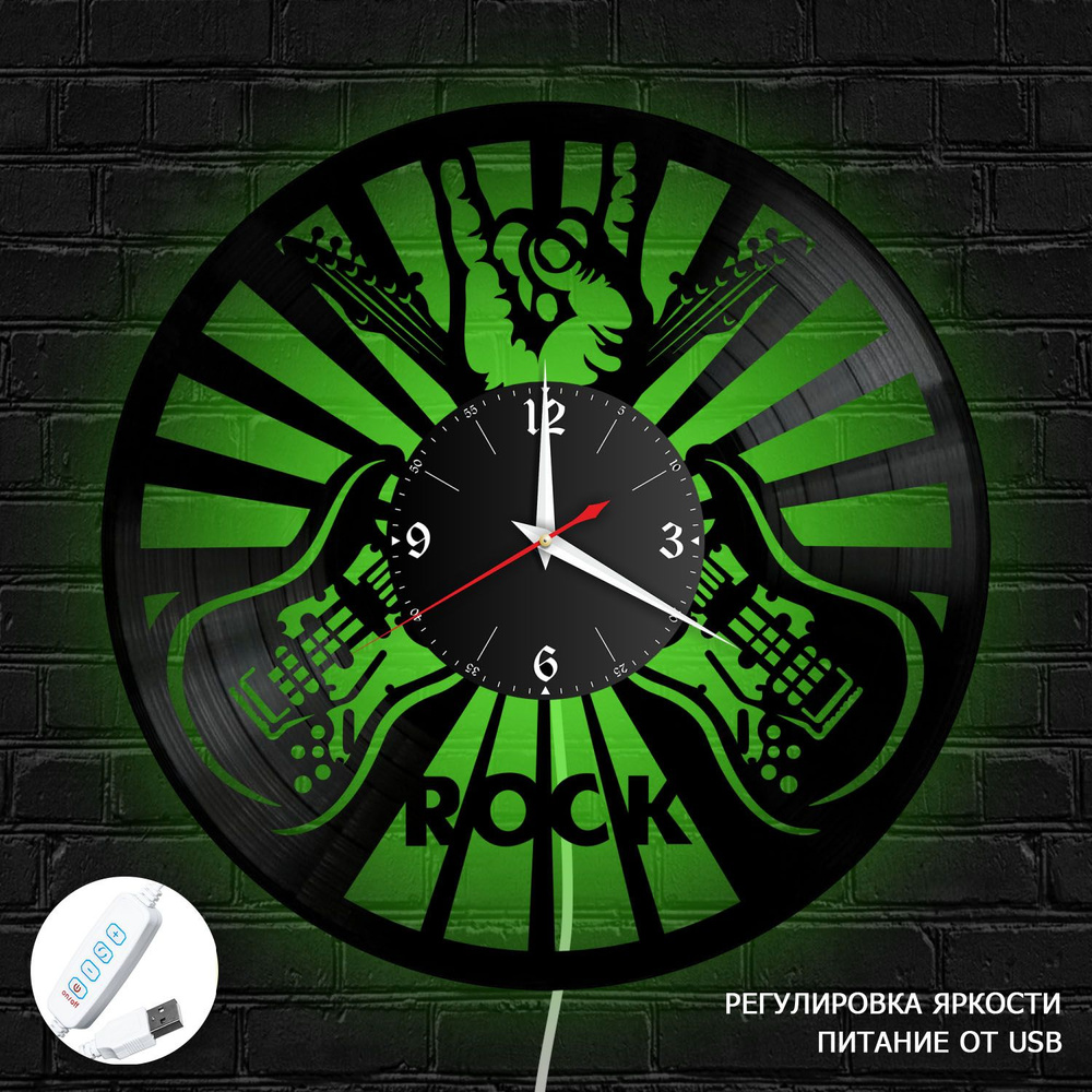 Настенные часы RedLaser "Музыка из винила с зеленой подсветкой, №20", 30 см  #1