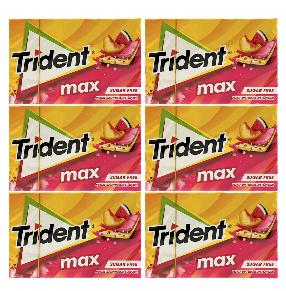 Жевательная резинка Trident Max Персик-Арбуз, 23г х 6шт. БЕЗ САХАРА  #1