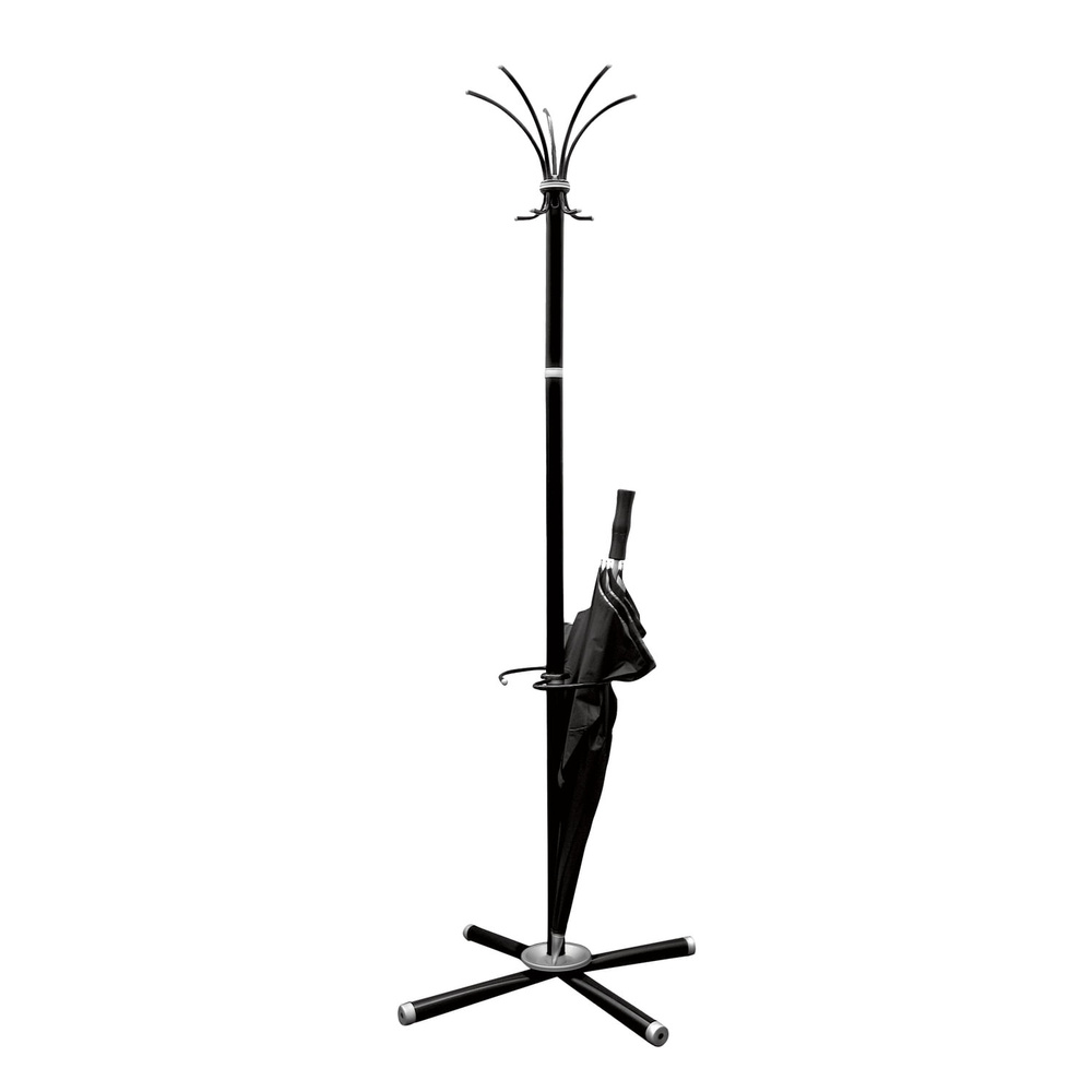 Вешалка-стойка "Классикс-ТМ3", 1,86 м, крестовина 70х70 см, 5 крючков + место для зонтов, металл, черная, #1