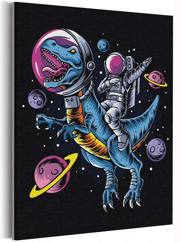 Космонавт и динозавр / Космос, планеты Раскраска картина по номерам на холсте с неоновой краской 40х50 #1