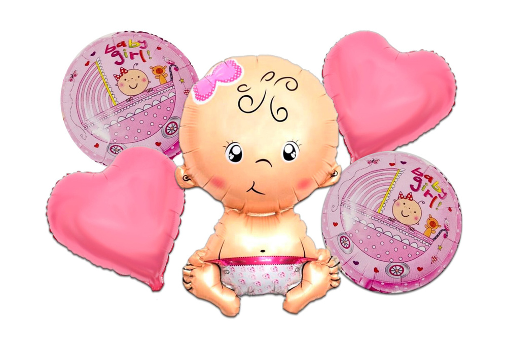 Набор шаров на выписку девочки, 5 шт. Фонтан из шаров розовые, шар девочка  #1