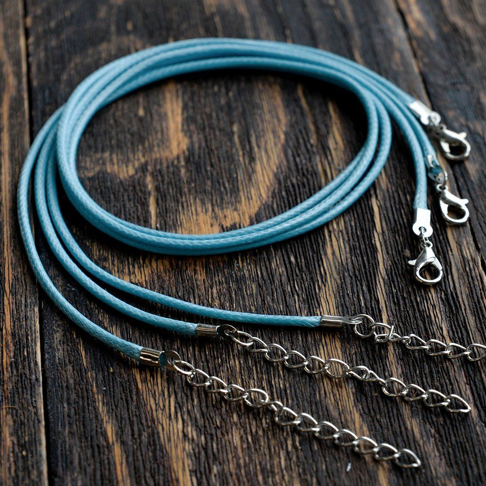 Основа для ожерелья, кулона с замочком (6 шт.), вощеный шнур, размер 450х2 мм, цвет ярко-голубой  #1