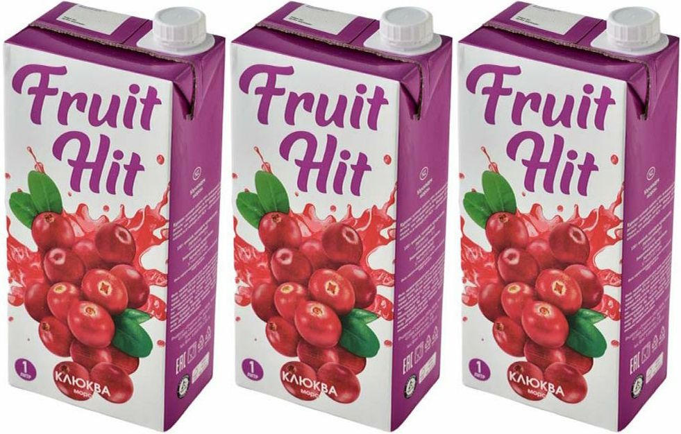 Морс Fruit Hit клюквенный, комплект: 3 упаковки по 2 л #1