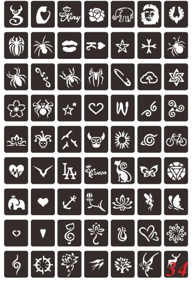 60 многоразовых трафаретов, набор №56, трафарет для тату и дизайна хна  #1