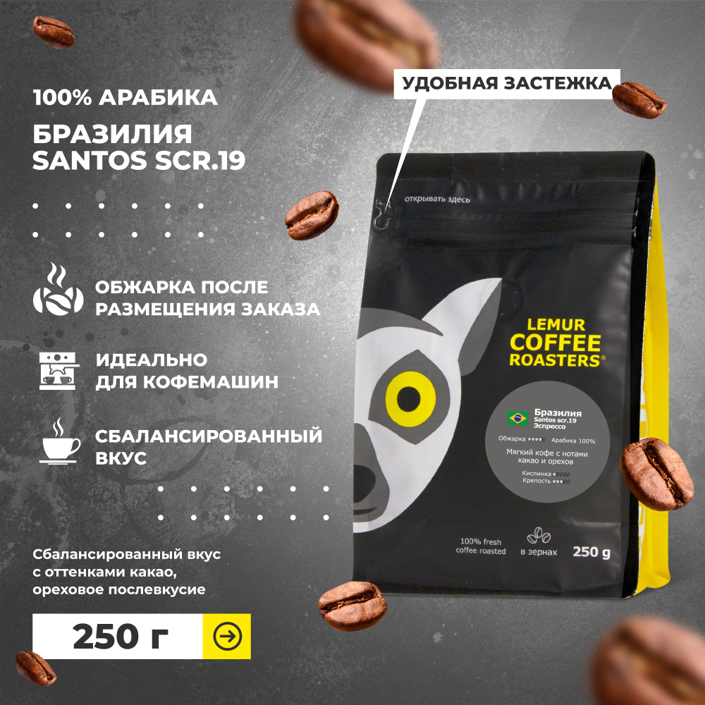 Кофе в зернах Бразилия Сантос Эспрессо / Santos scr.19 Lemur Coffee Roasters, 250 г  #1