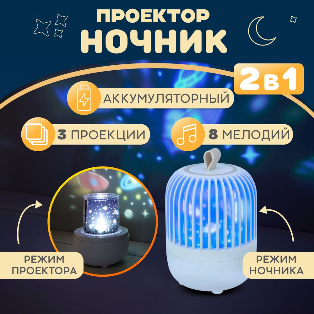 Детский музыкальный ночник проектор, светильник Melony, Neon-Night, ночник детский для сна, 8 мелодий, #1