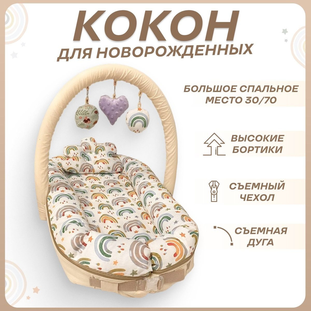 Позиционер для новорожденных / кокон со съемным чехлом РАДУГА  #1