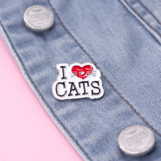 Металлический значок пин Я люблю котов / I Love Cats #1