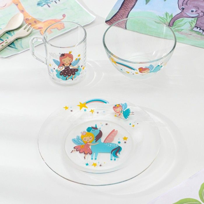 Набор стеклянной детской посуды Принцессы, 3 предмета #1
