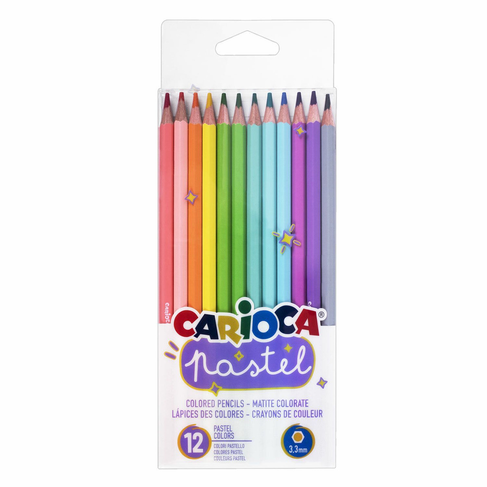 Карандаши цветные пастельные CARIOCA "Pastel", 12 цветов, шестигранные, заточенные, ПВХ чехол  #1
