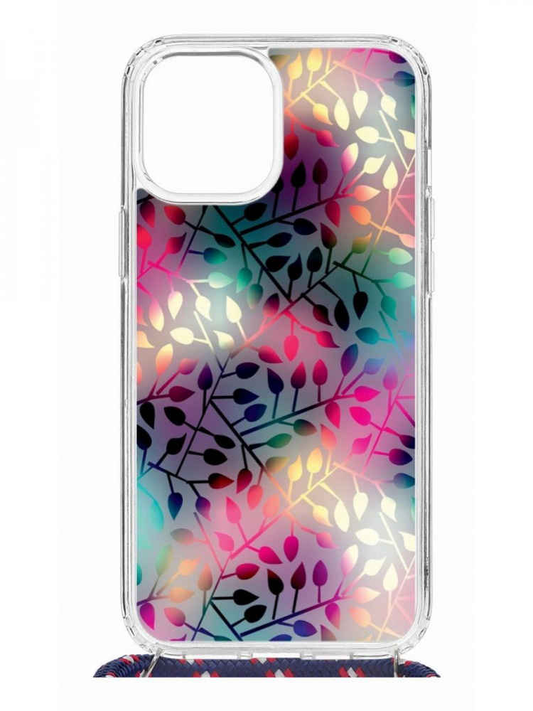 Чехол на Айфон 12 Про Макс MagSafe, с рисунком Kruche Print Цветные листья, с магнитом, на шнурке  #1