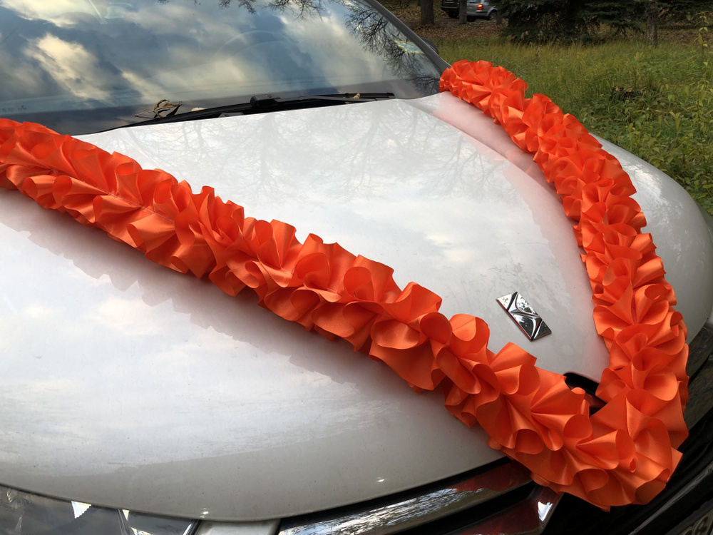 Лента для свадебного авто Спираль, оранж, атлас #1
