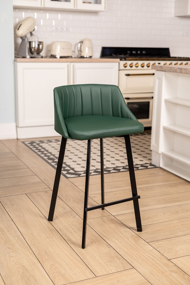 Полубарный стул Velex со спинкой, цвет зеленый кожзам, основание черное, высота 65 см  #1