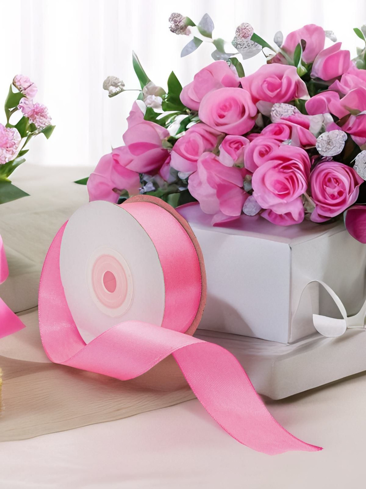 Лента атласная для декора и подарков, 012 ярко-розовый, 2,5 см*22,86 м, Айрис  #1