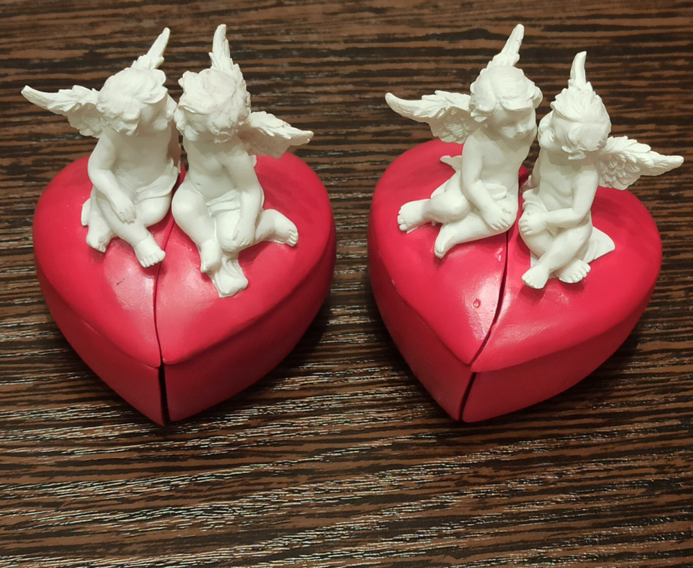 Набор статуэток-шкатулок "Две половинки сердца с ангелочками", высота 6см (2шт в наборе)  #1