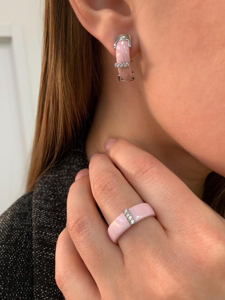 Baryshnikov Комплект бижутерии кольцо с серьгами розовый керамика 20  #1