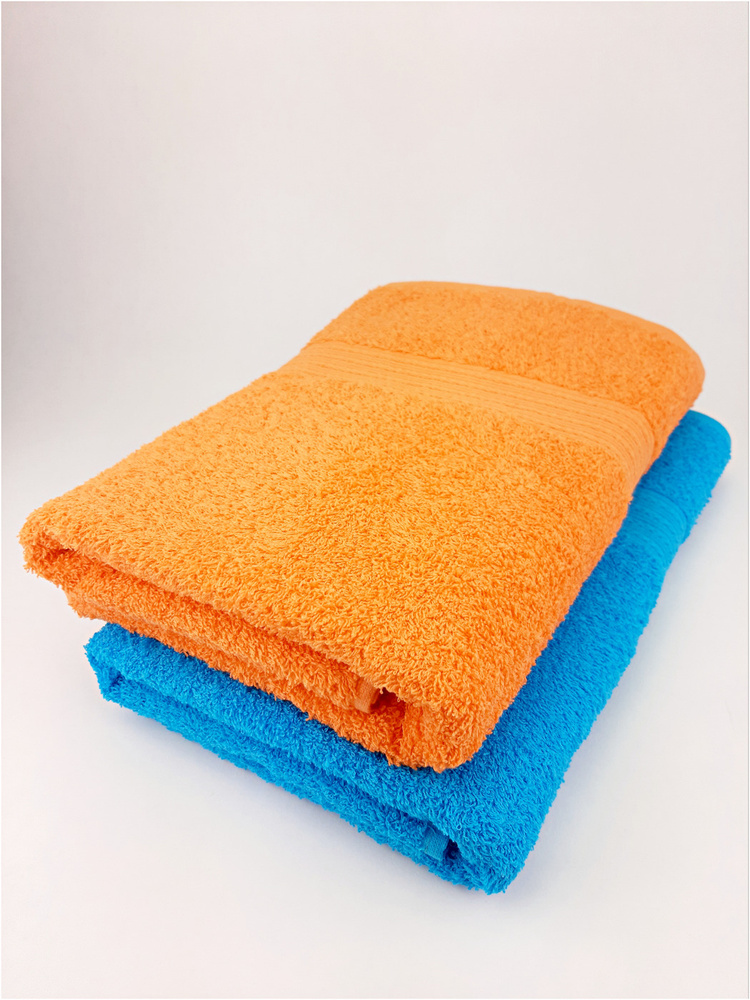 Байрамали Набор банных полотенец, Хлопок, 70x140 см, оранжевый, бирюзовый, 2 шт.  #1