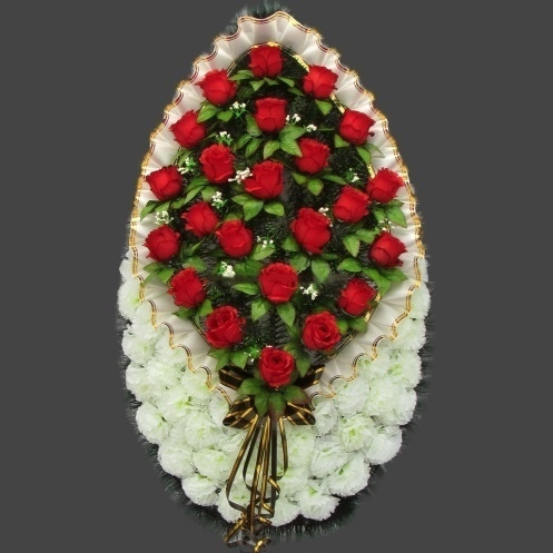Венок с красными розами и лентой ( ваша надпись), высота венка 150 см  #1