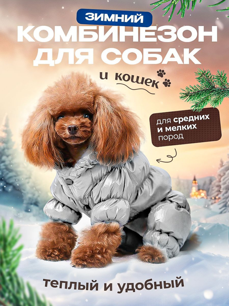 Зимний комбинезон, одежда для собак мелких и средних пород, пуховик для животных серебро размер S  #1