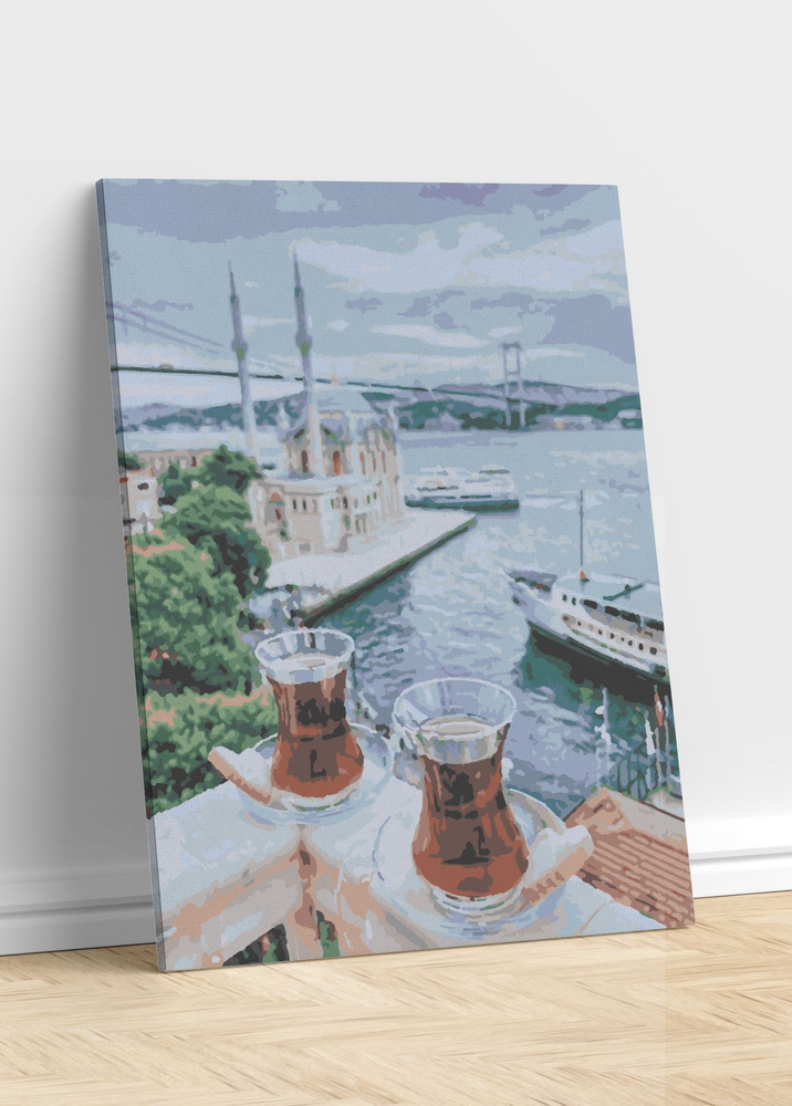 Картина по номерам Турция Море Чай турецкий Пейзаж Природа на холсте на подрамнике 40х50 Раскраска  #1