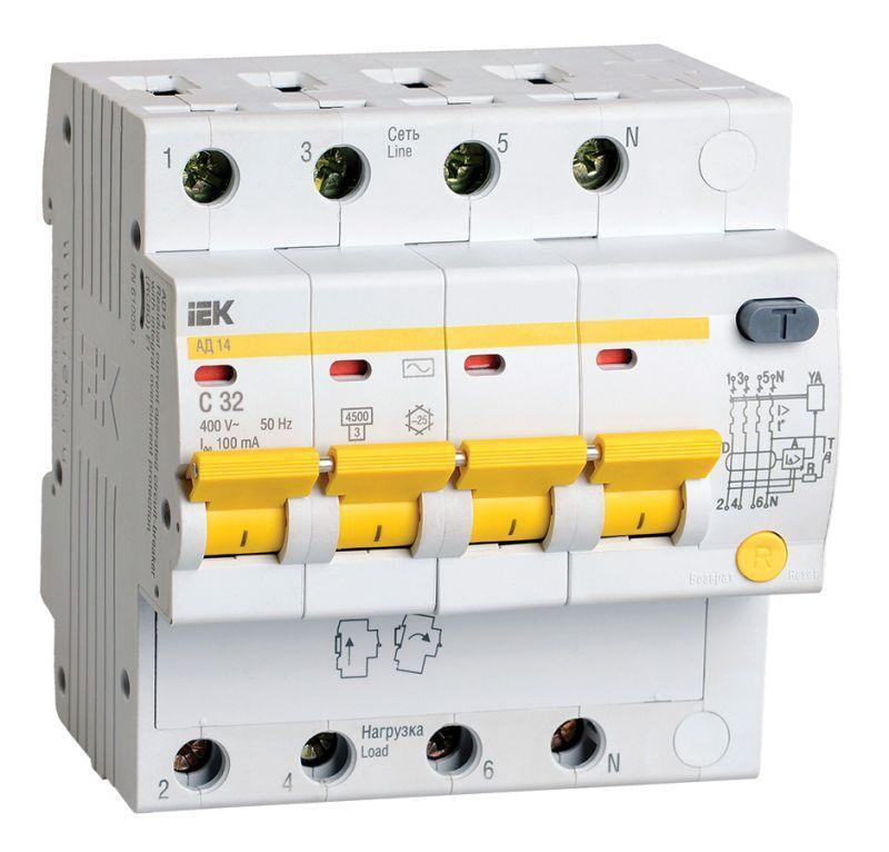 Выключатель автоматический дифференциального тока 4п C 32А 100мА тип AC 4.5кА АД-14 IEK MAD10-4-032-C-100 #1
