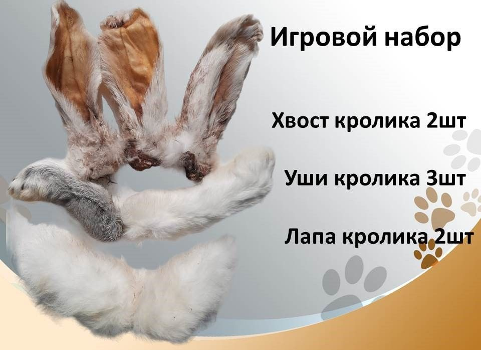 Игровой набор 7: кроличьи уши, хвост и лапа Съедобные натуральные игрушки для мелких, средних пород собак #1