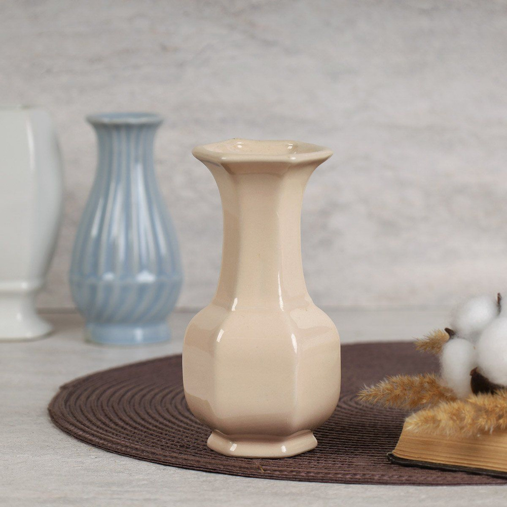 Ваза декоративная для цветов 14 см / Керамическая бежевая ваза  #1
