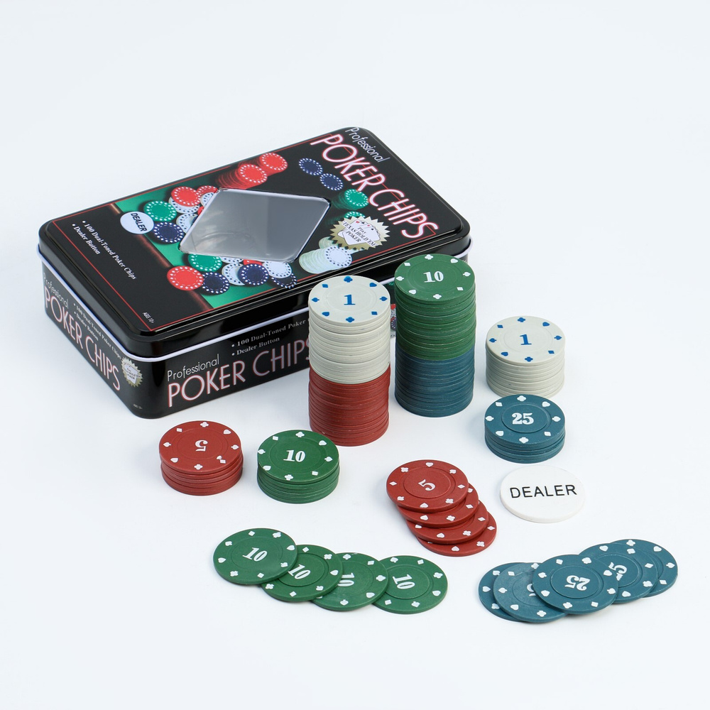 Покер, набор для игры, фишки с номиналом 100 шт, 11.5 х 19 см #1