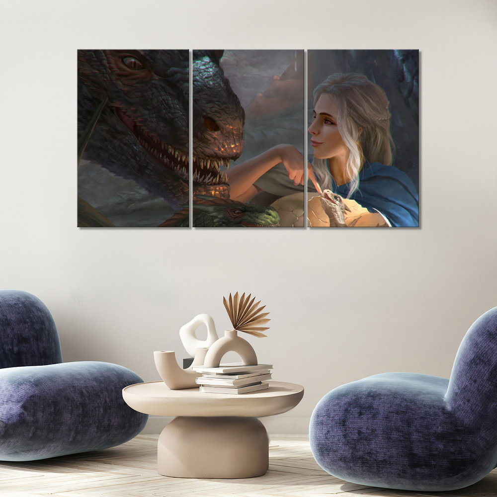 Модульная картина для интерьера на стену Дейенерис Таргариен и дракон Игра Престолов (3) 90х50  #1