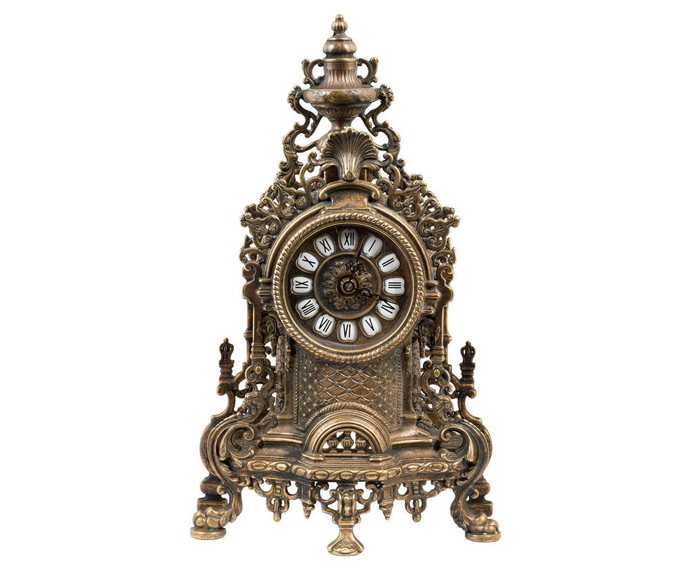 Настольные каминные часы из латуни 24,5х12х42 см (бронза) #1