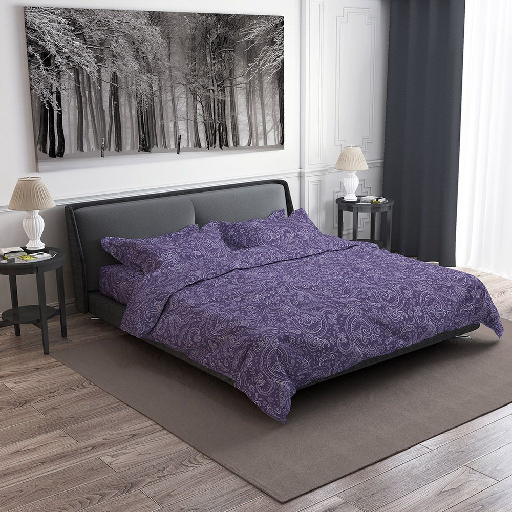 Постельное белье комплект 1,5 спальный Турецкие огурцы фиолетовый 4 предмета  #1