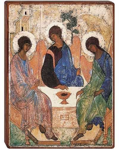 Икона на деревянной основе "Святая Троица" (9х7х1,3 см). #1