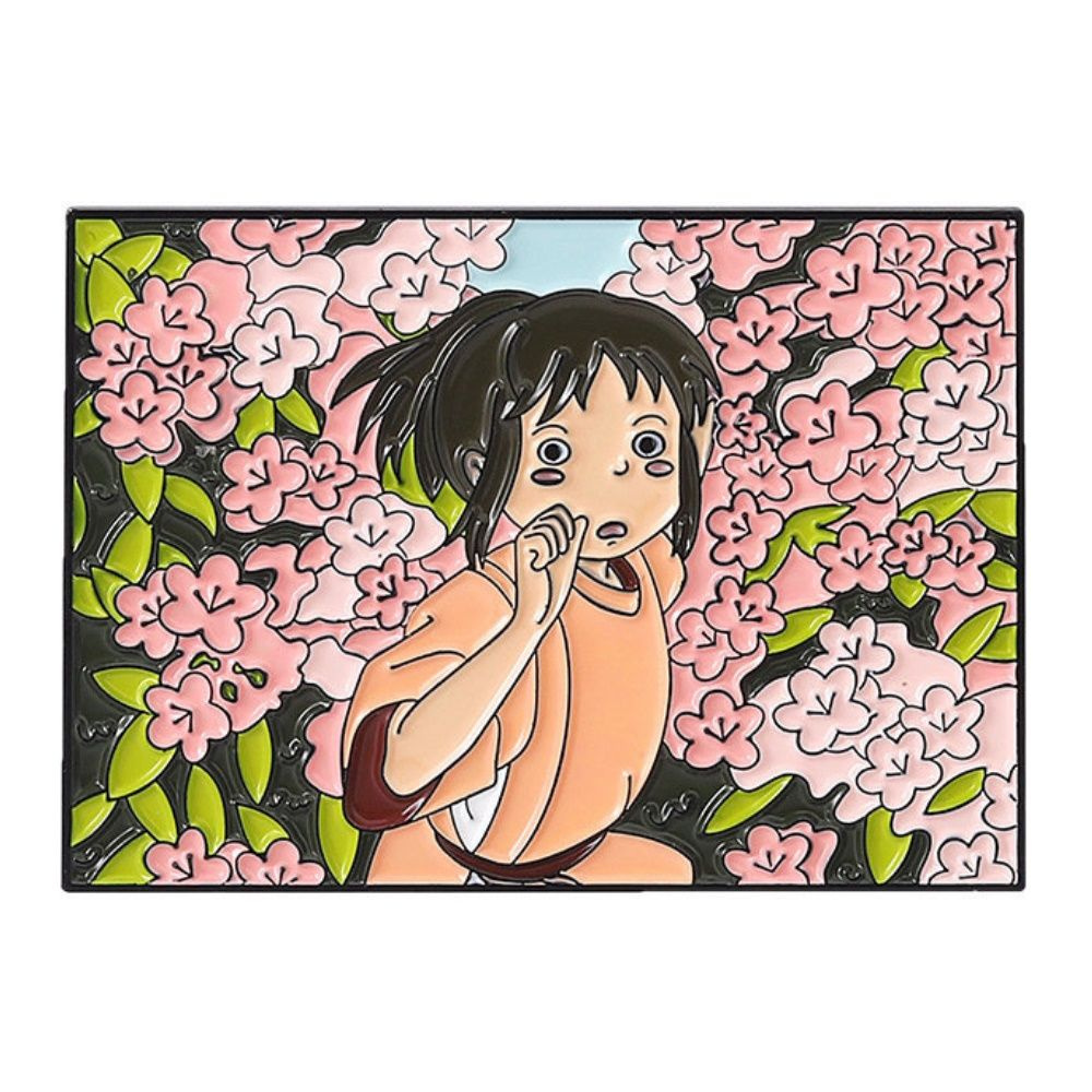 Значок металлический Хаяо Миядзаки "Тихиро Огино. Розовые цветы", р-р 3,1х4,3 см  #1