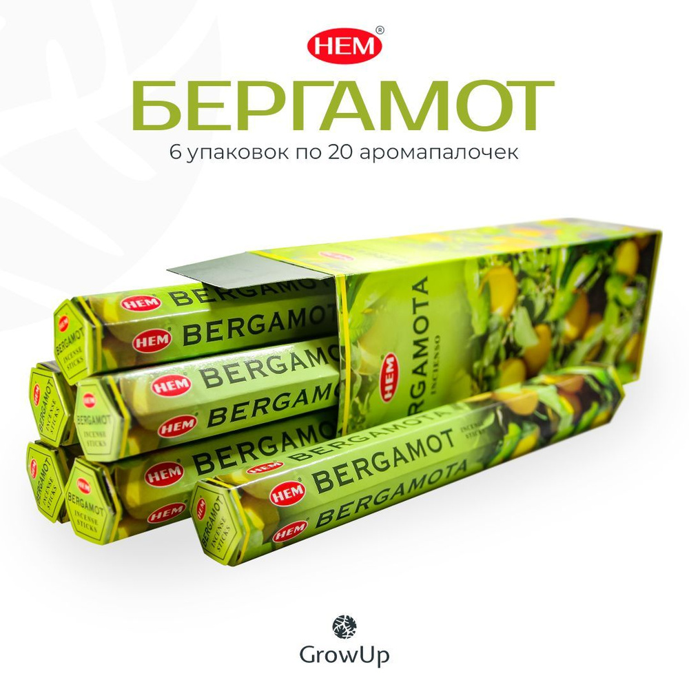 HEM Бергамот - 6 упаковок по 20 шт - ароматические благовония, палочки, Bergamot - Hexa ХЕМ  #1