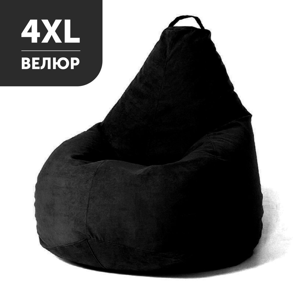 COOLPOUF Кресло-мешок Груша, Велюр натуральный, Размер XXXXL,черный  #1