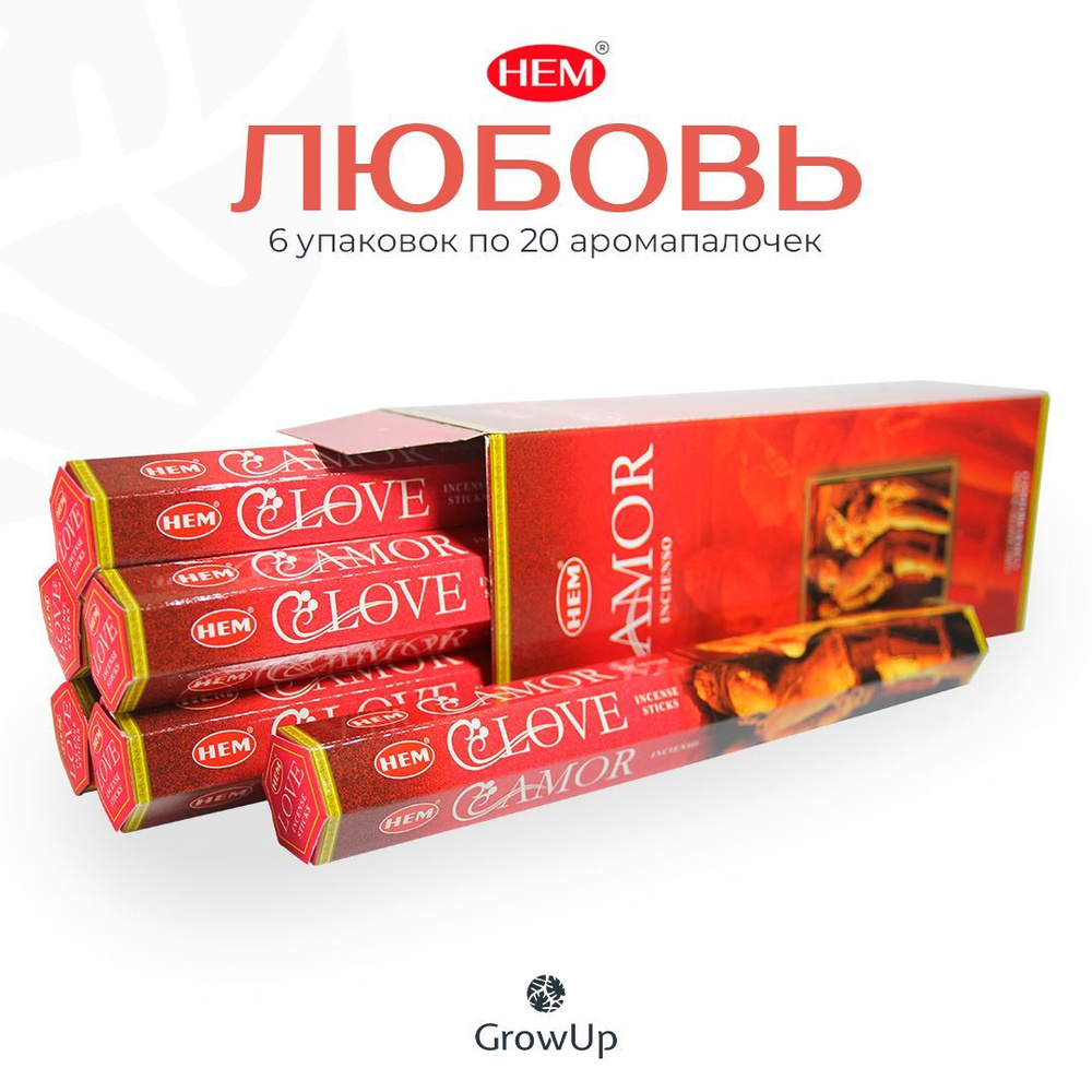 HEM Любовь - 6 упаковок по 20 шт - ароматические благовония, палочки, Love - аромат цветочно-сладкий, #1