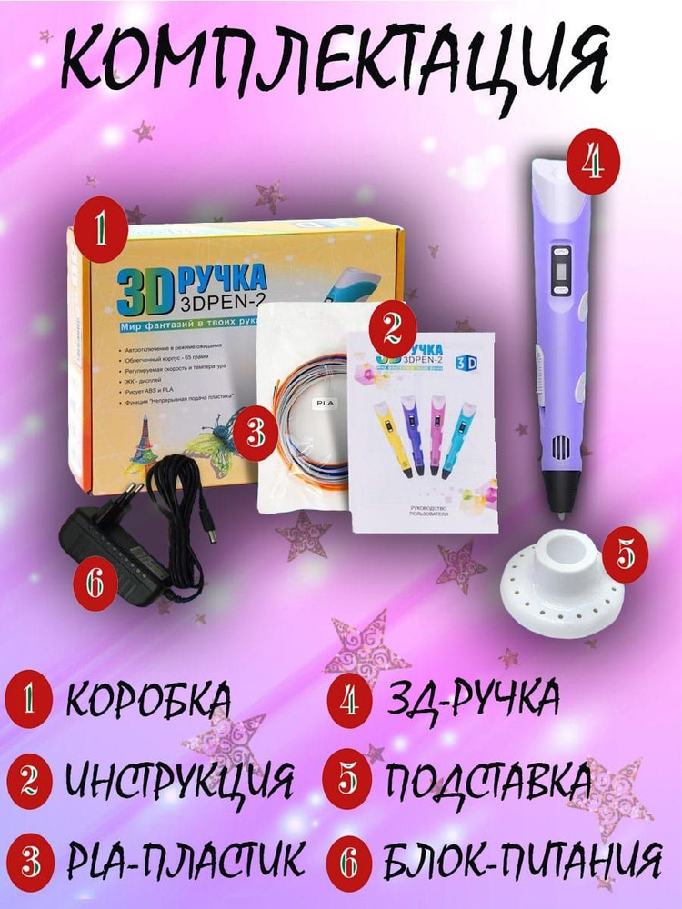 3д ручка с набором пластика /3 d ручка фиолетового цвета / Набор для творчества / Подарок для ребенка #1
