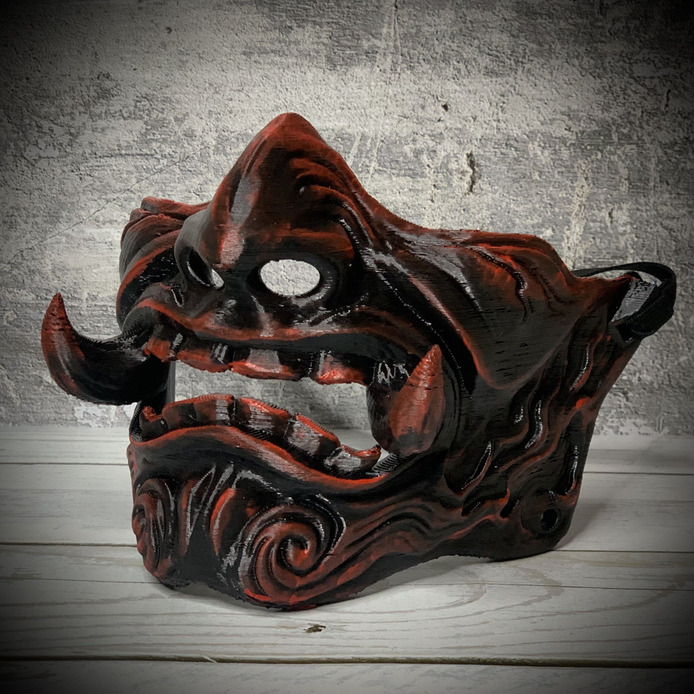 Японская Маска Самурай ONI Samurai Они Демон Ханья Красная на лицо ...