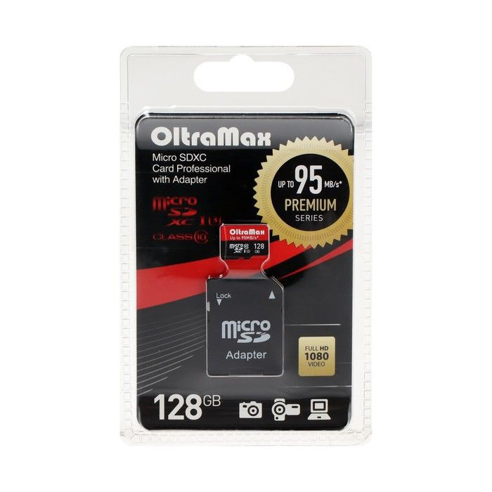 Карта памяти OltraMax MicroSD, 128 Гб, SDHC, UHS-1, класс 10, 95 Мб/с, с адаптером SD  #1