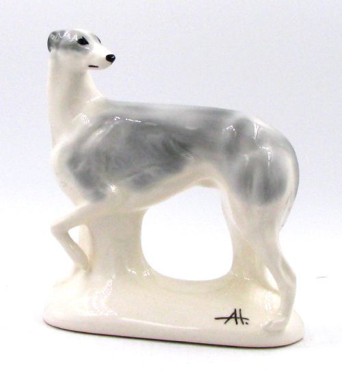 Грейхаунд (окрас белый с серым) фарфоровая статуэтка собаки  #1