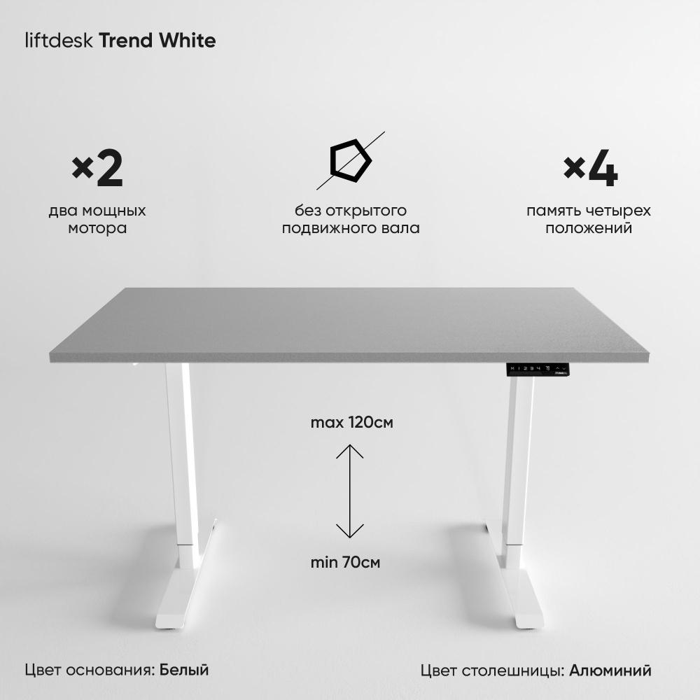 Компьютерный стол с регулировкой высоты для работы стоя сидя 2-х моторный liftdesk Trend Белый/Алюминий, #1