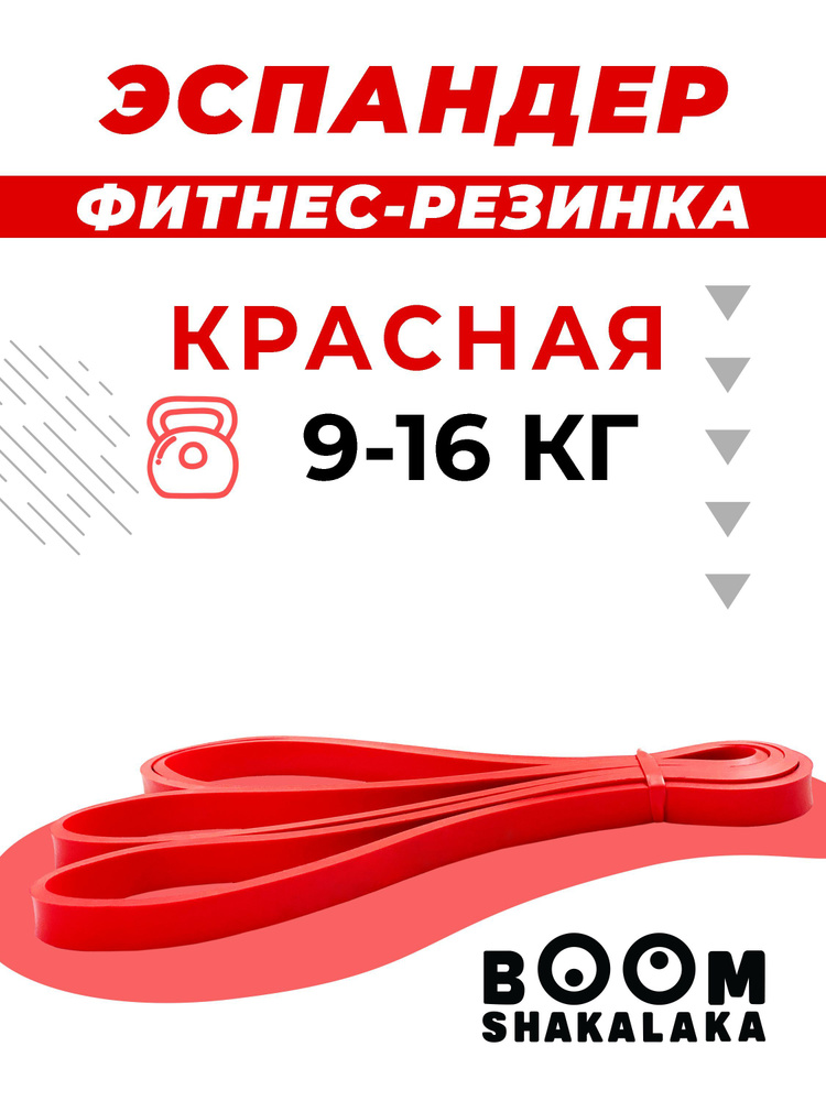 Эспандер ленточный Boomshakalaka, нагрузка 9-16 кг,208x1.3x0.45 см,материал TPE,цвет красный,фитнес-резинка,петля #1