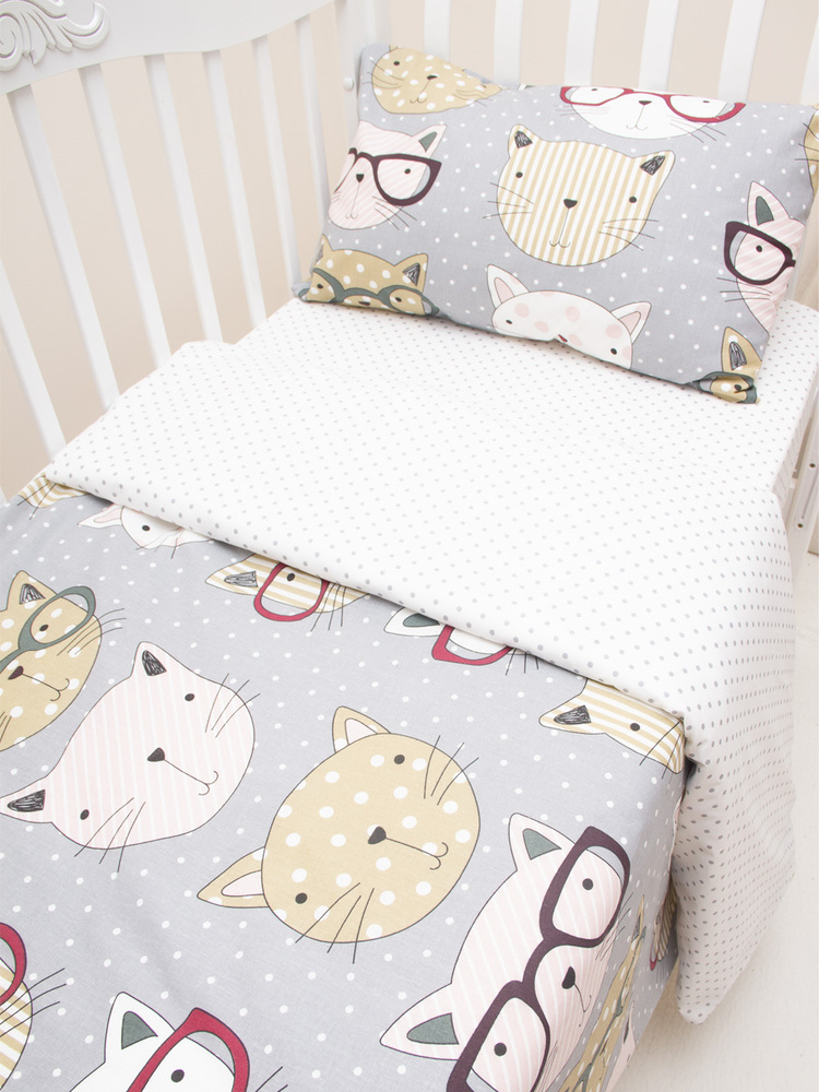 Комплект постельного белья в кроватку 3 предмета EvaKids LITTLE BABY (Стиляги серые, бязь/поплин)  #1