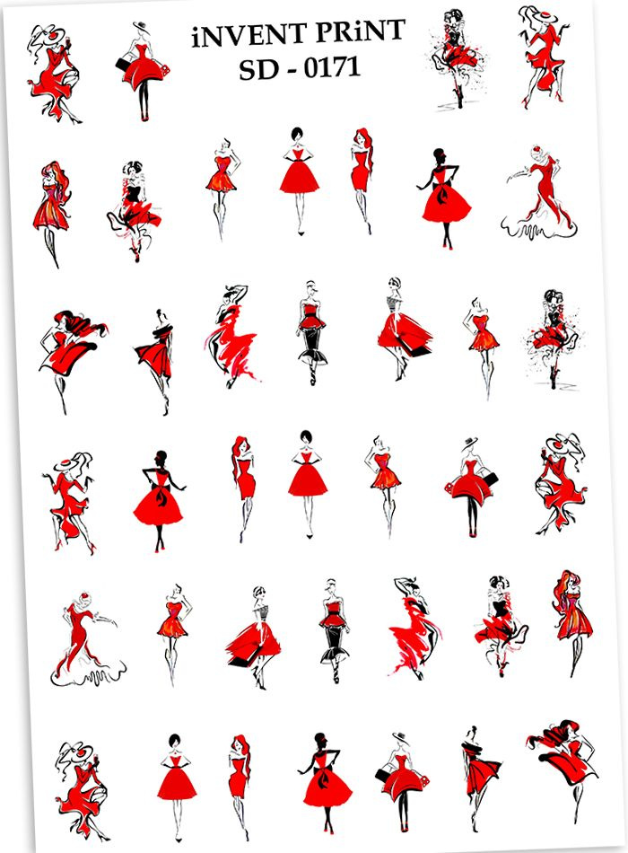 iNVENT PRiNT наклейки для ногтей, Девушки в красном Мода, WSD-171  #1