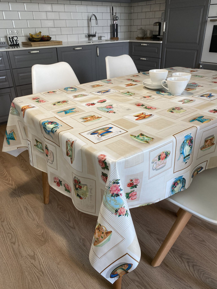 Скатерть клеенка на стол в кухню L'CADESI FLORISTA, размер 130х165 см, из ПВХ FL130165-1663-04  #1