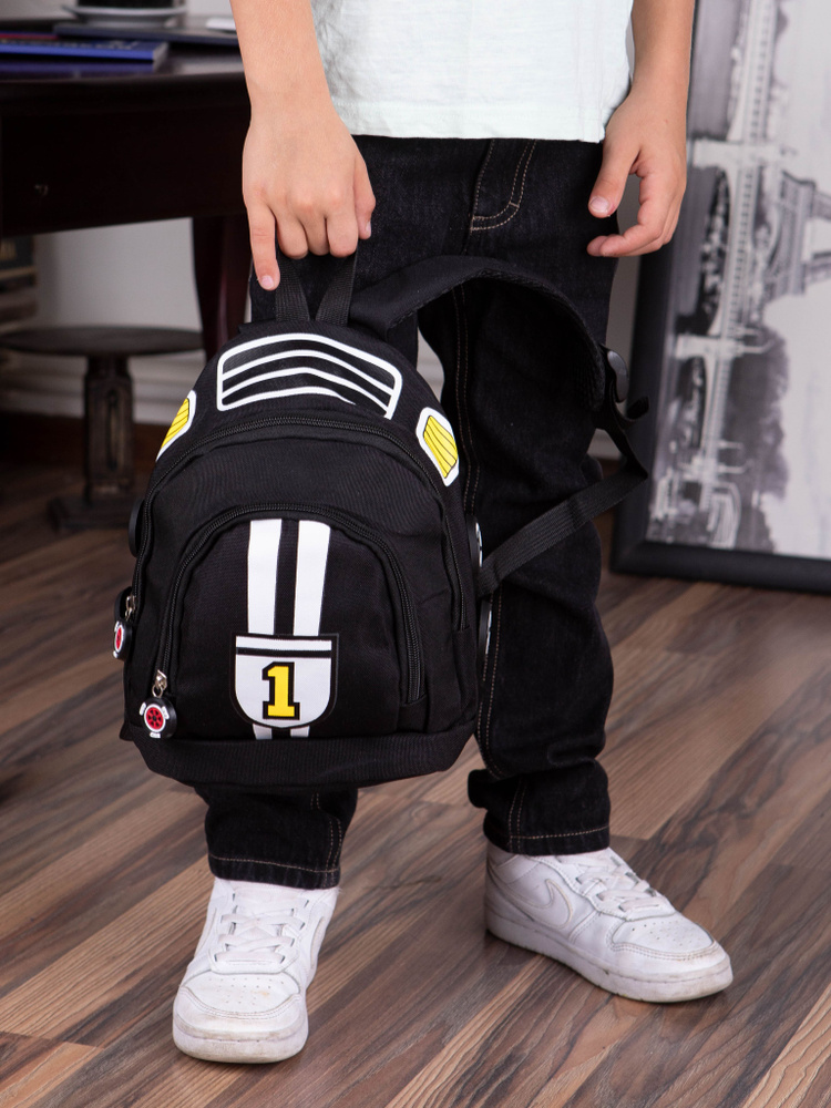 Маленький рюкзак детский в садик для мальчиков дошкольный с принтом, черный  #1