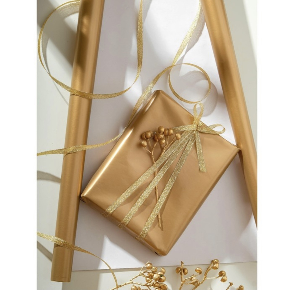 Упаковочная бумага для подарков 2 листа перламутровая/ бронзовая 50х70 см + лента для подарков золотая #1
